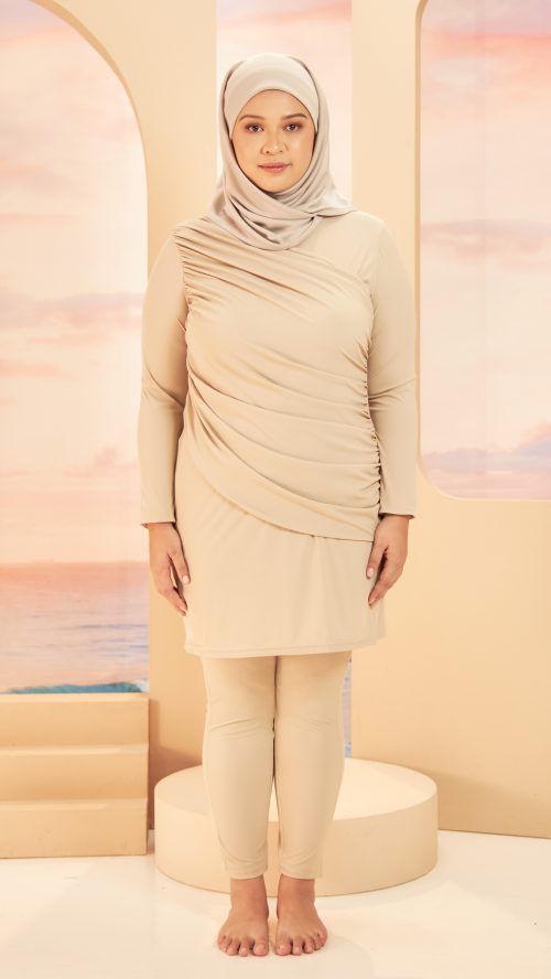 Gathered Swimwear (Sand) - Front Gathered Swimwear (Sand) - Front