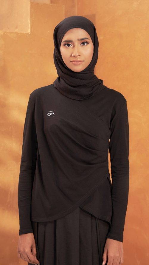 Overlap Cotton Top (Black) - Front Display Pic