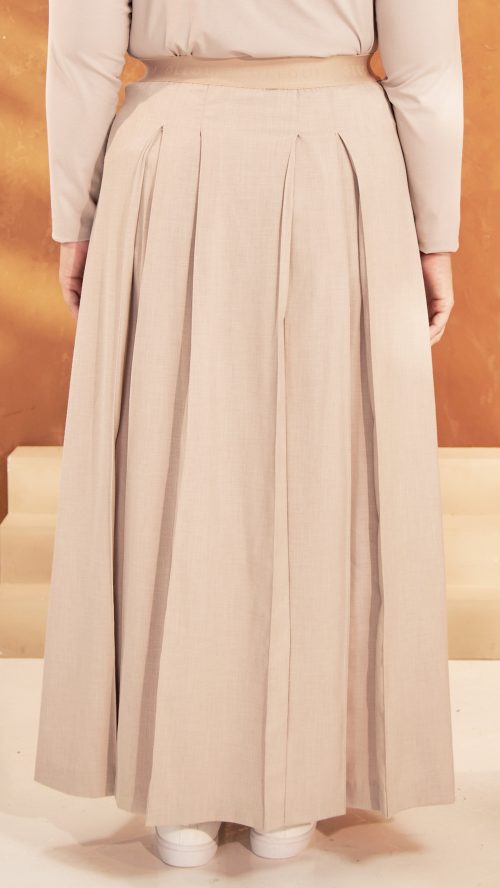 A-Line Pleated Skirt - (Sand) Back A-Line Pleated Skirt - (Sand) Back